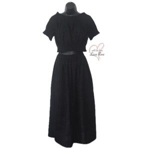 Puff sleeve off shoulder embroidered eyelet side slit maxi set (J. Crew)